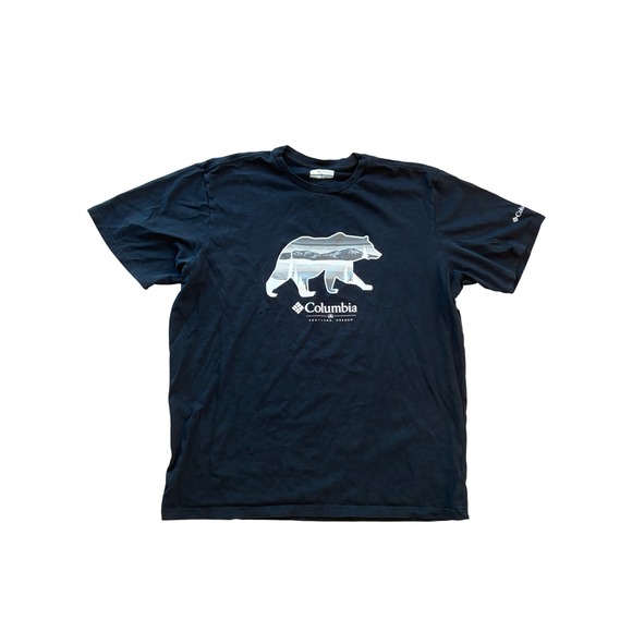 Columbia Portland Oregon Bear Graphic Black Short Sleeve Mens T-Shirt - Picture 1 of 6
